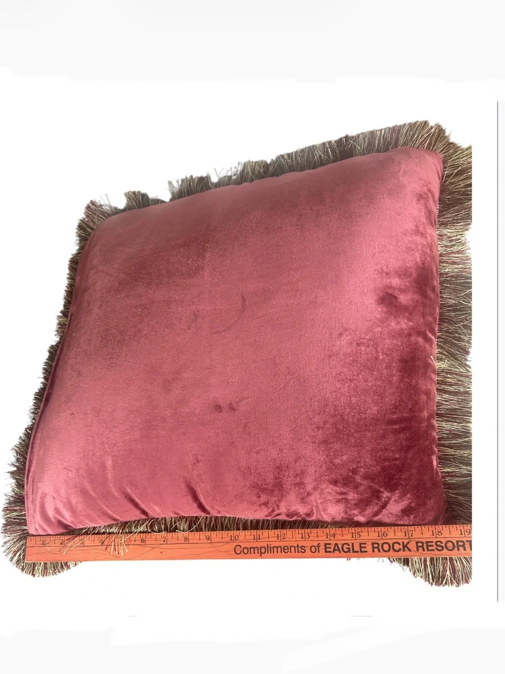 Vintage Pink Berry Velvety Pillow w Fringe